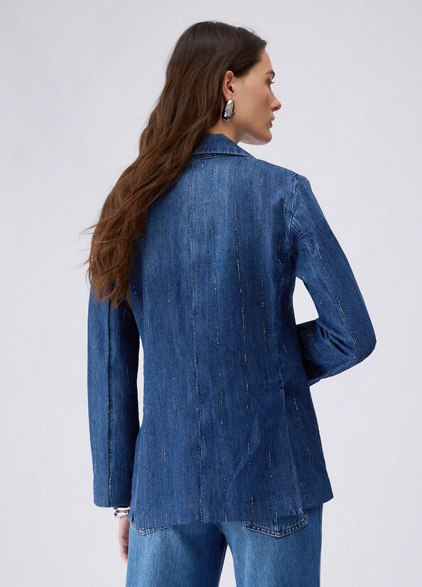 Blazer in denim con strass
