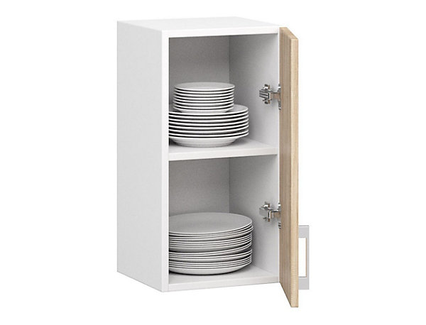 Meuble de cuisine suspendue : 1 porte, 2 étagères, blanc / Chêne Sonoma, 30 x 58 x 30,5 cm
