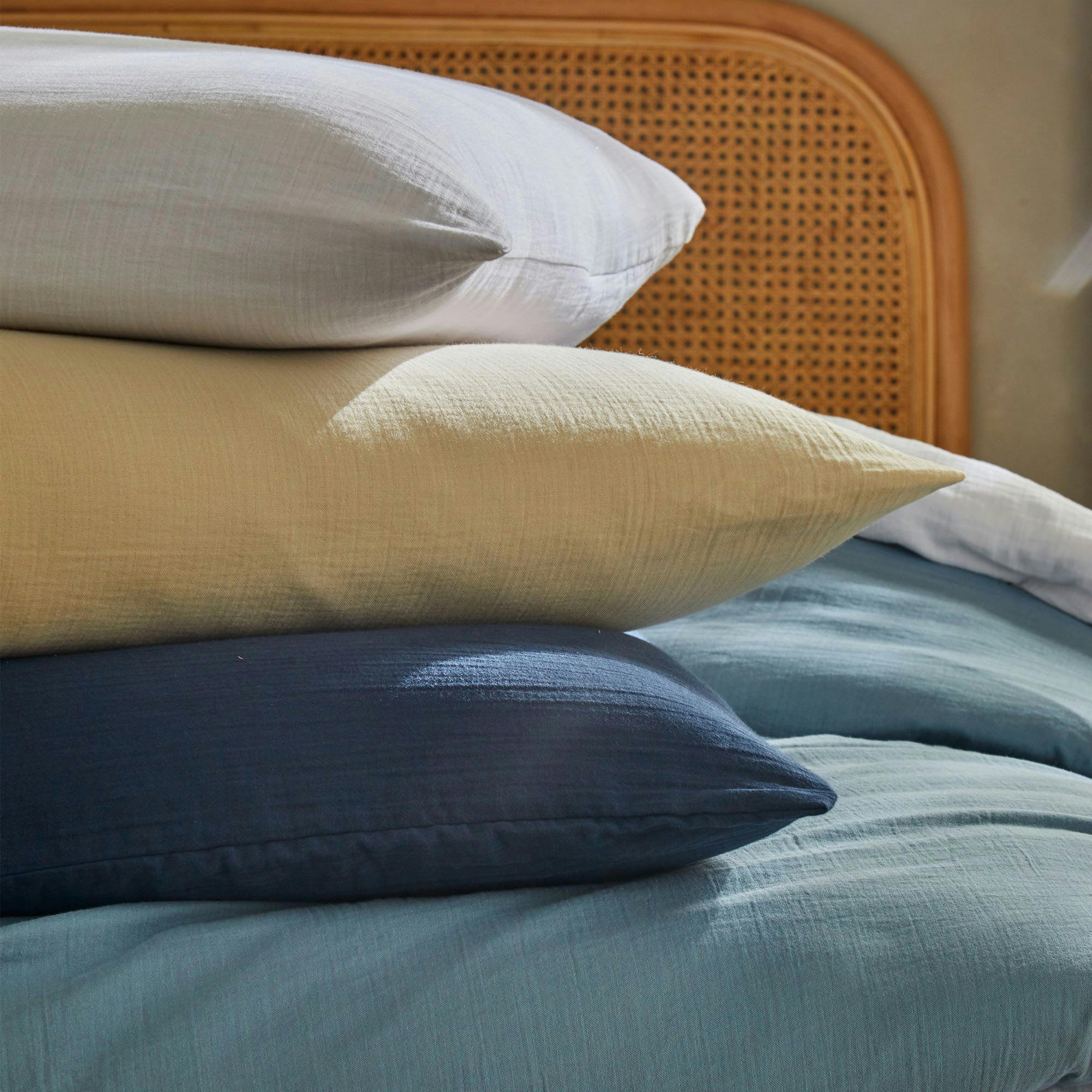 DOUBLE GAZE - Taie sac 50x70 blanc en coton