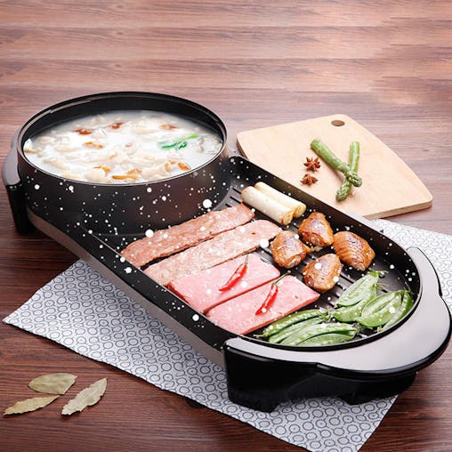 SOGA 2X 2 in 1 Electric Non-Stick BBQ Teppanyaki Grill Plate Steamboat Hotpot 2-8 Person