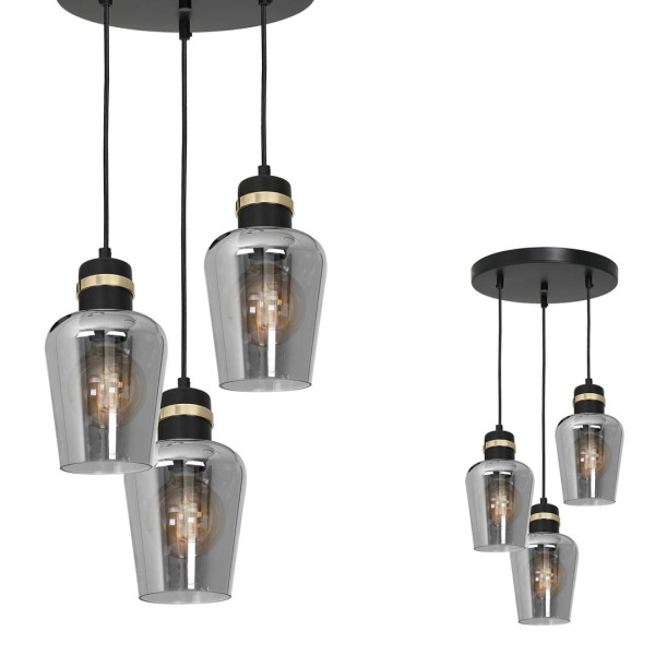 Lampa wisząca czarno-przezroczysta-złota RICHMOND 3xE27x60W Milagro
