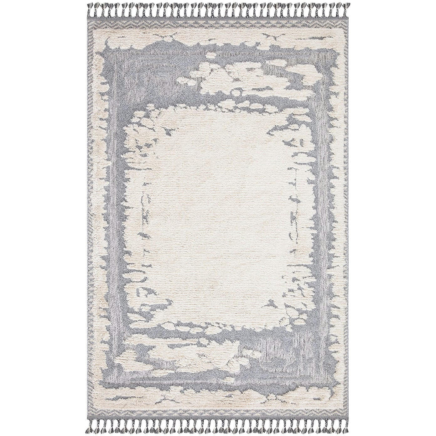 BOHOUSE - Tapis bohème chic à franges tressées crème et gris 160x230cm
