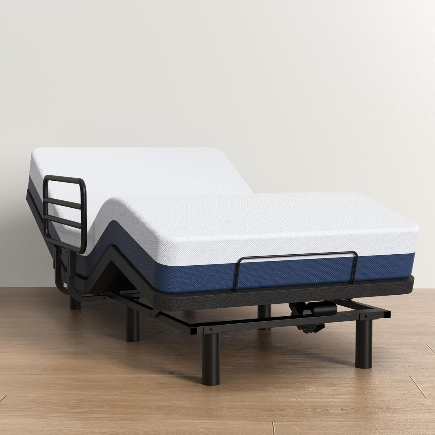 Adjustable Twin XL Bed Frame with One Side Rail, Electric Ergonomic Base for Comfort & Safety – Ideal for Seniors, Home Care & Hospital Use