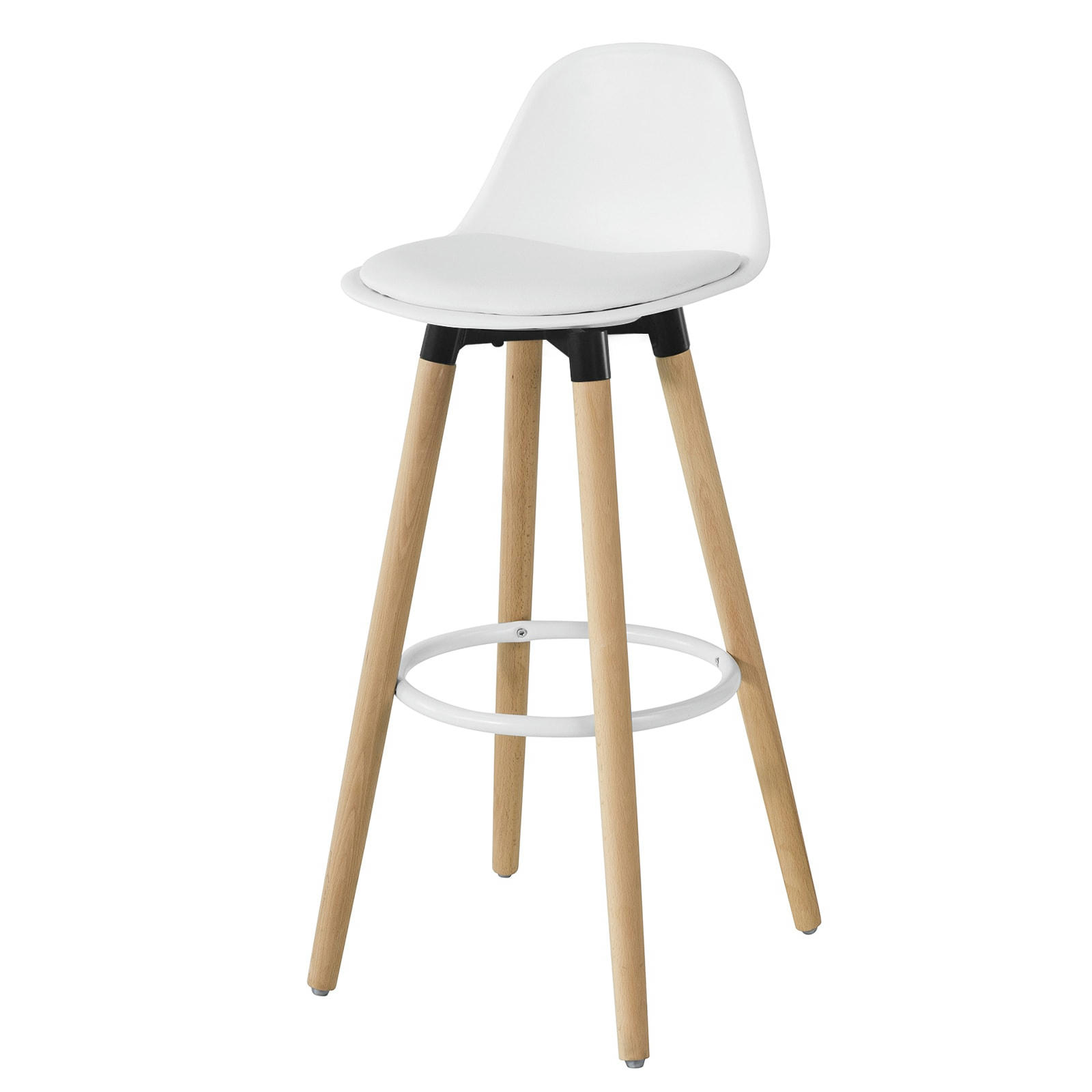 - Tabouret de bar en bois avec dossier blanc