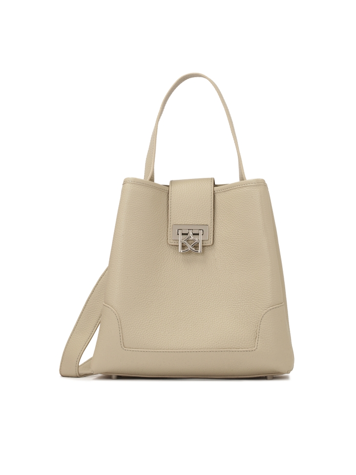 Light grey handbag with decorative clasp