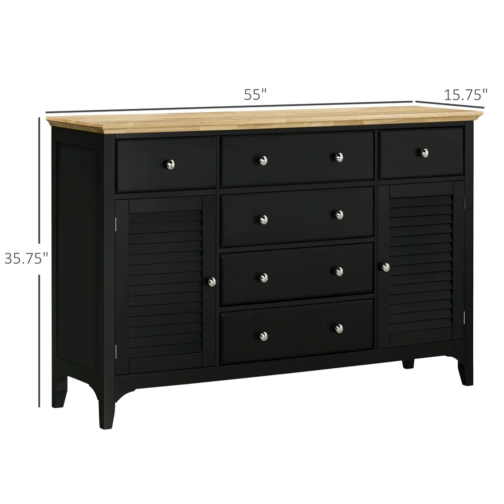 Wood Sideboard Buffet Cabinet with Drawers and Adjustable Shelves
