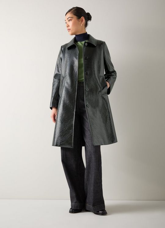 Arden Black Patent Swing Coat
