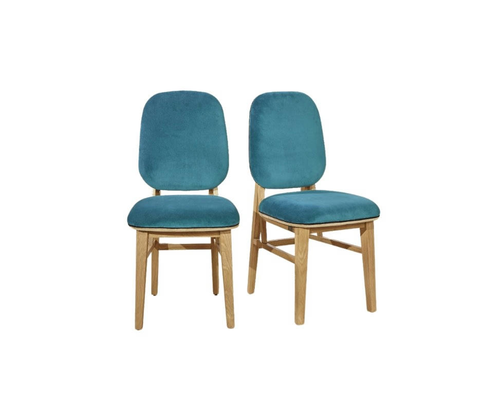 LUCETTE - Chaises contemporaines duo velours bleu canard et ficelle