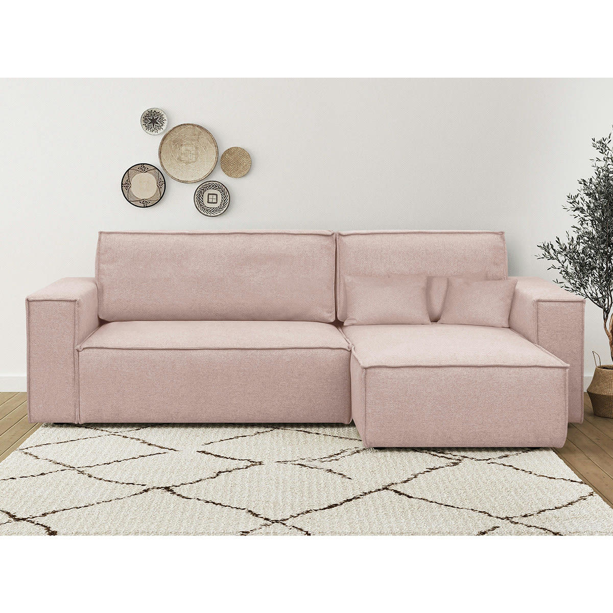 LIVIA NEW - Canapé d'angle convertible 4 places en tissu rose