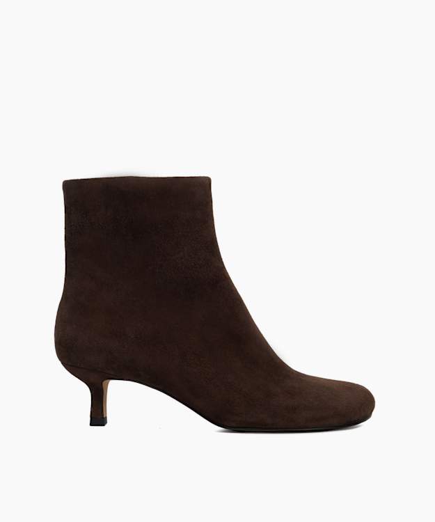 Orina Brown - Asymetric Kitten Heel Suede Ankle Boots