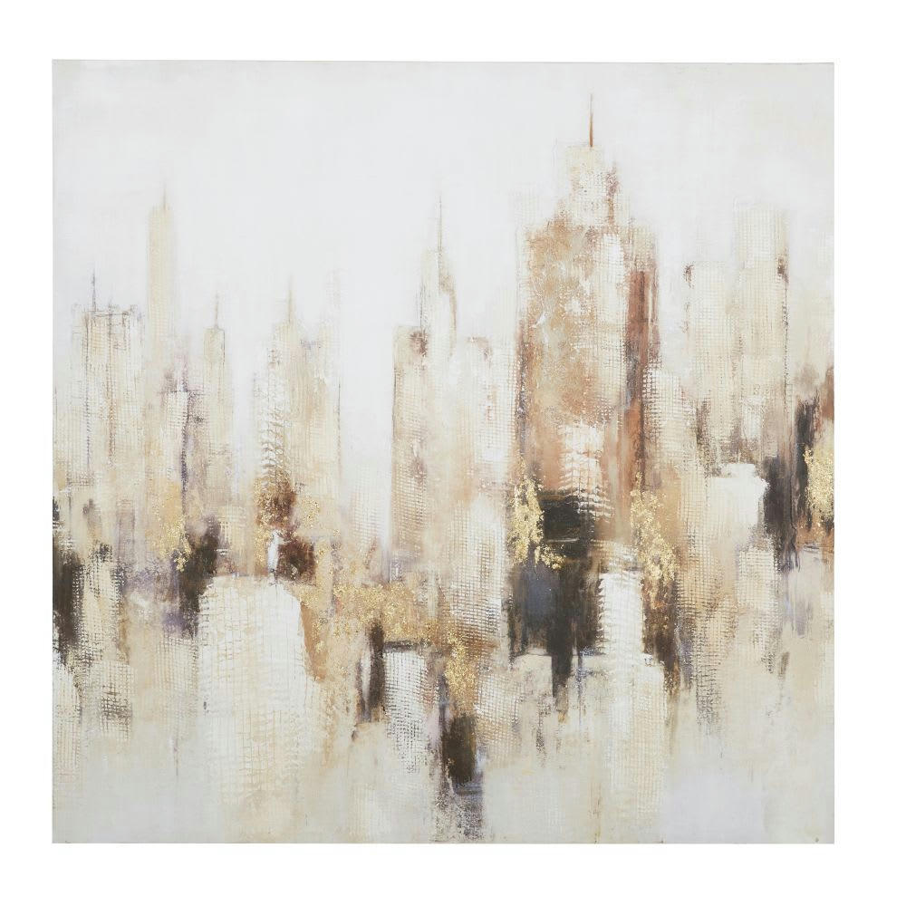 ASTER - Toile peinte beige, marron, dorée et noire 120x120