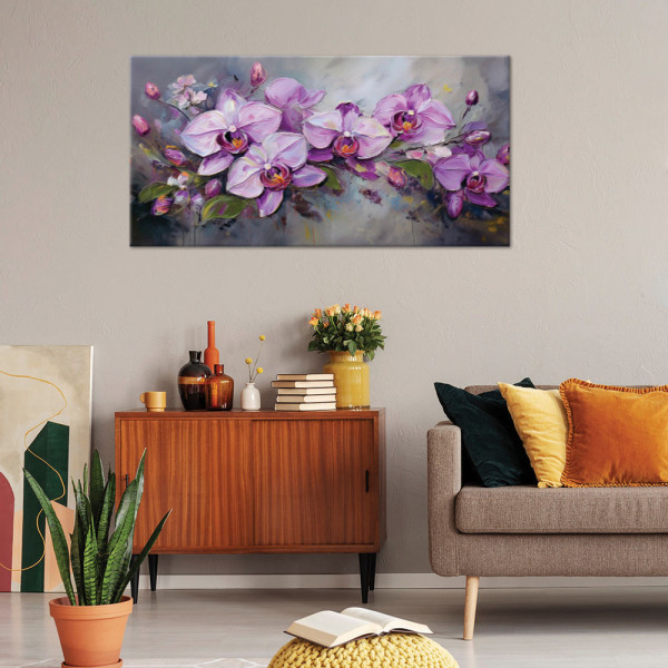 Feeby Obraz na płótnie, Orchidea Fioletowa Kompozycja Kwiatów 100x50