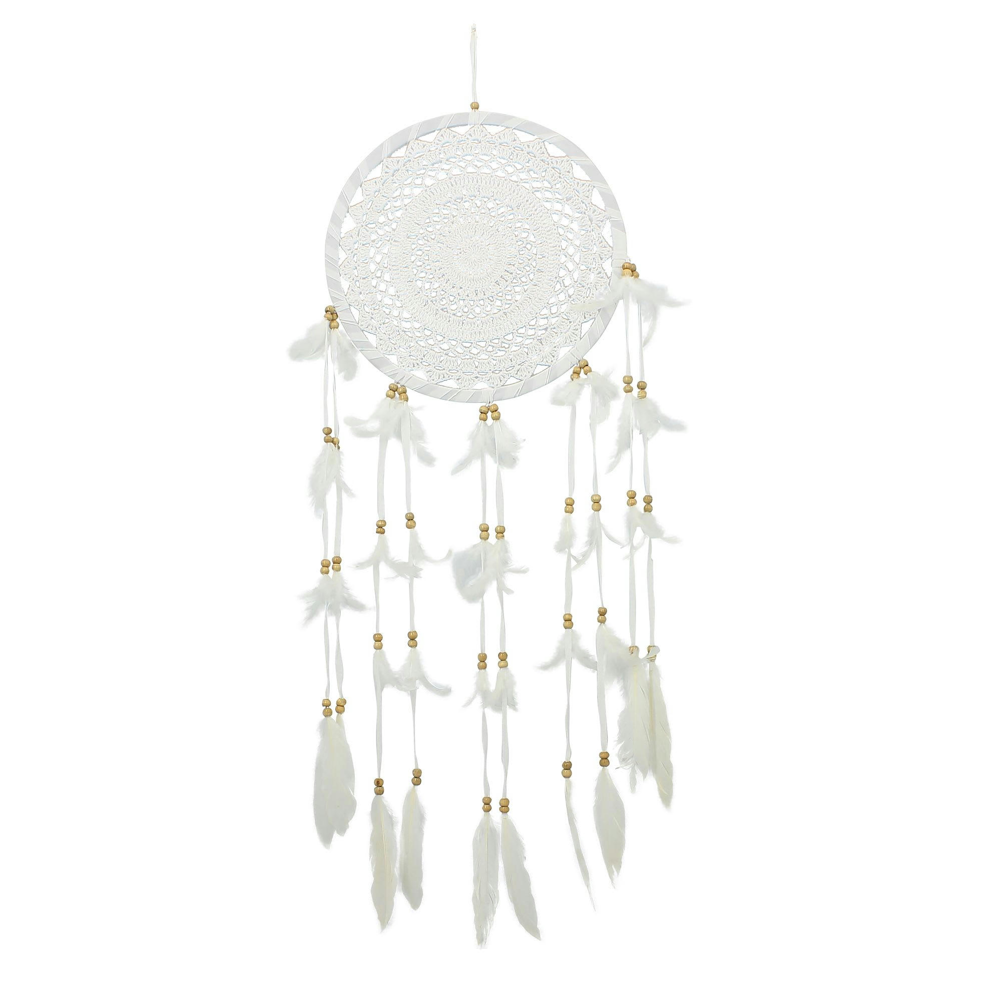 POKANA - Attrape-rêve en plumes et coton blanc Ø33cm