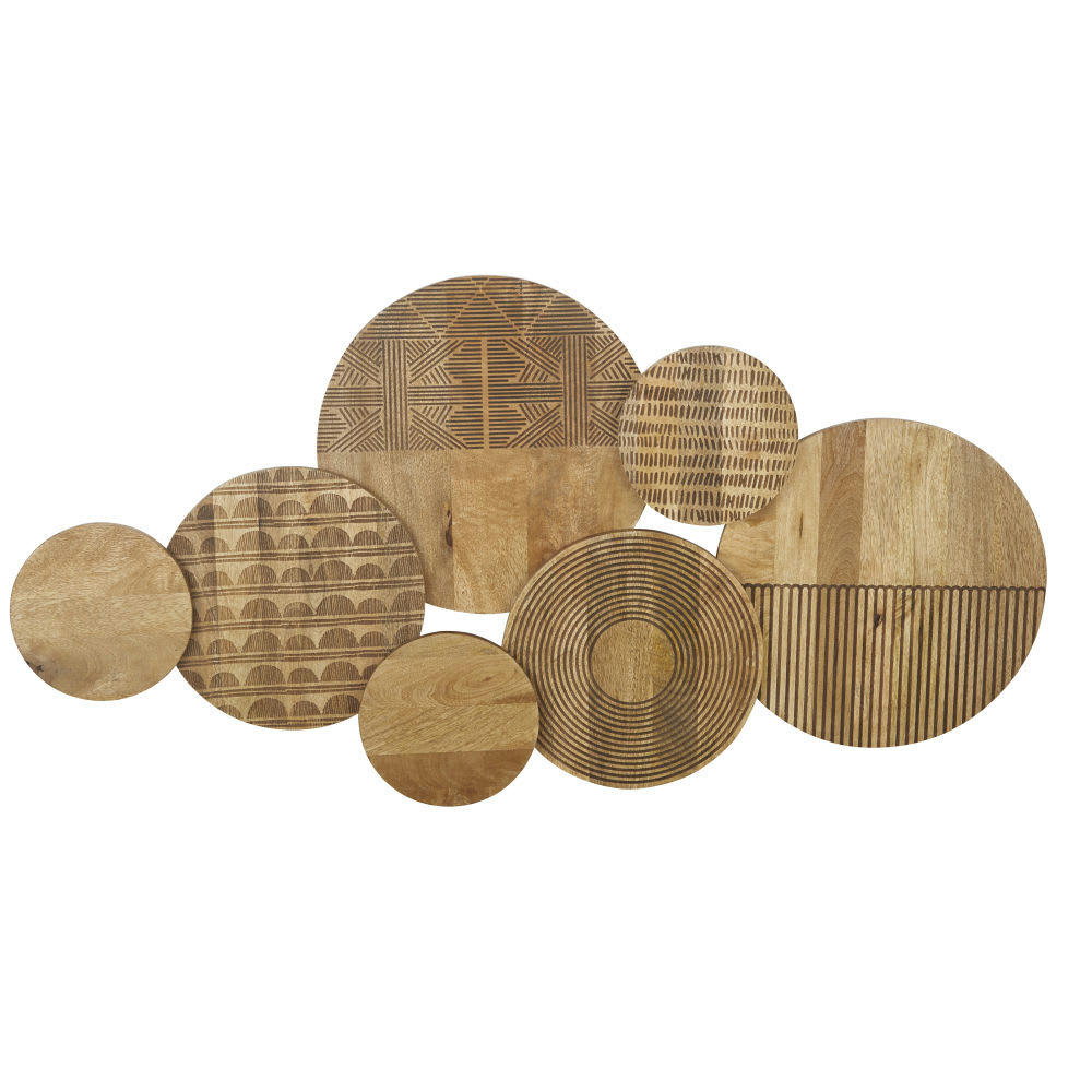 TANZANIA - Décoration murale assemblage de 7 cercles en bois gravé marron