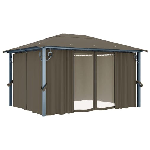 NNEVL Gazebo with Curtain 400x300 cm Taupe Aluminium