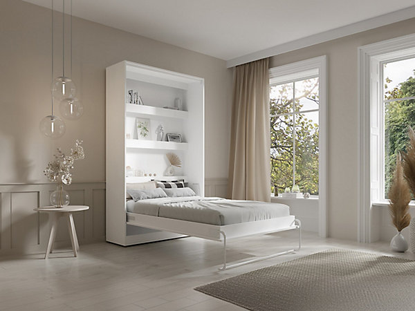 Lit escamotable 120 x 200 cm - Ouverture verticale manuelle - Avec LEDs - Blanc - RAPILI
