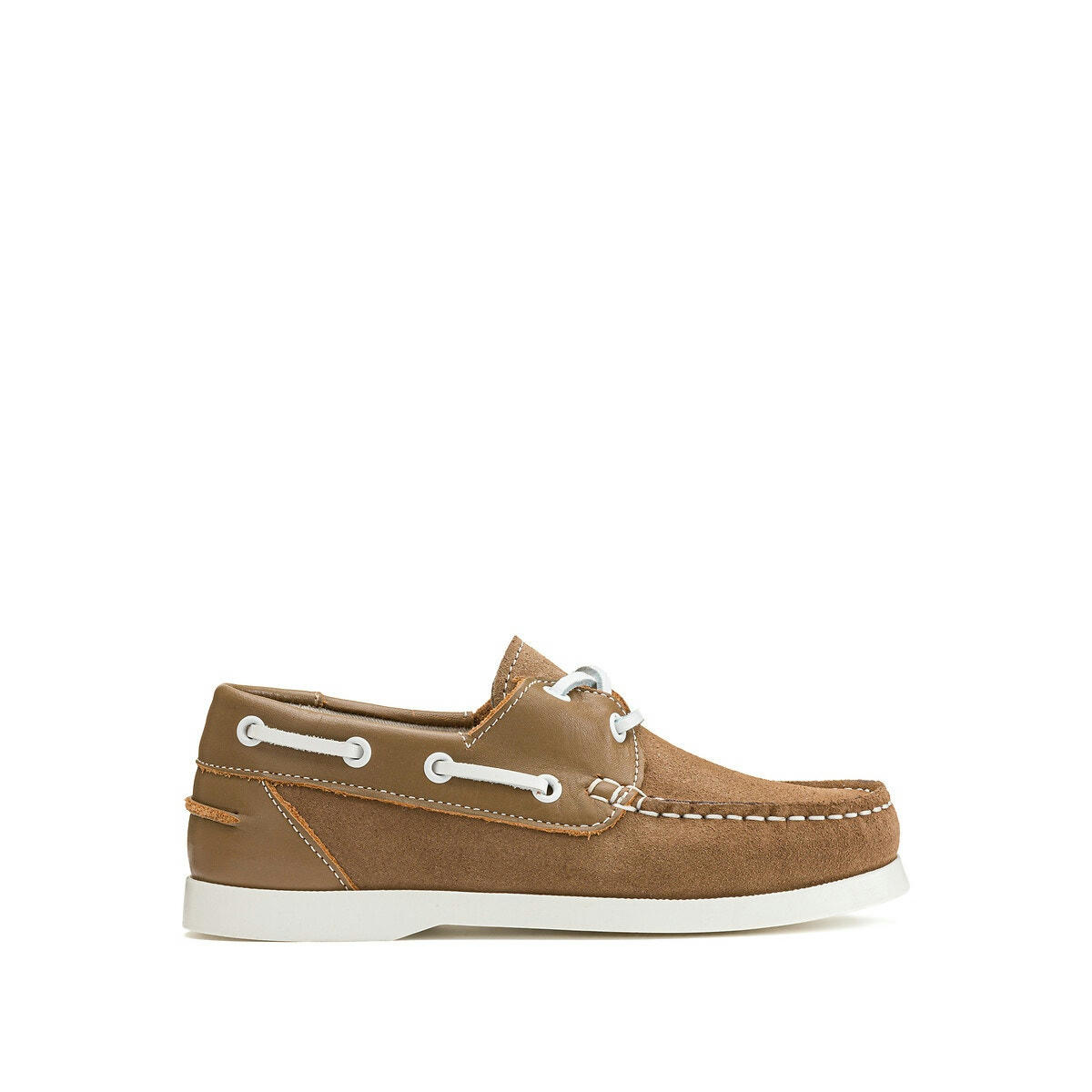 Chaussures bateau à lacets, croûte de cuir