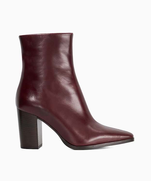 Patently Burgundy - Chisel Toe High Block Heel Ankle Boots