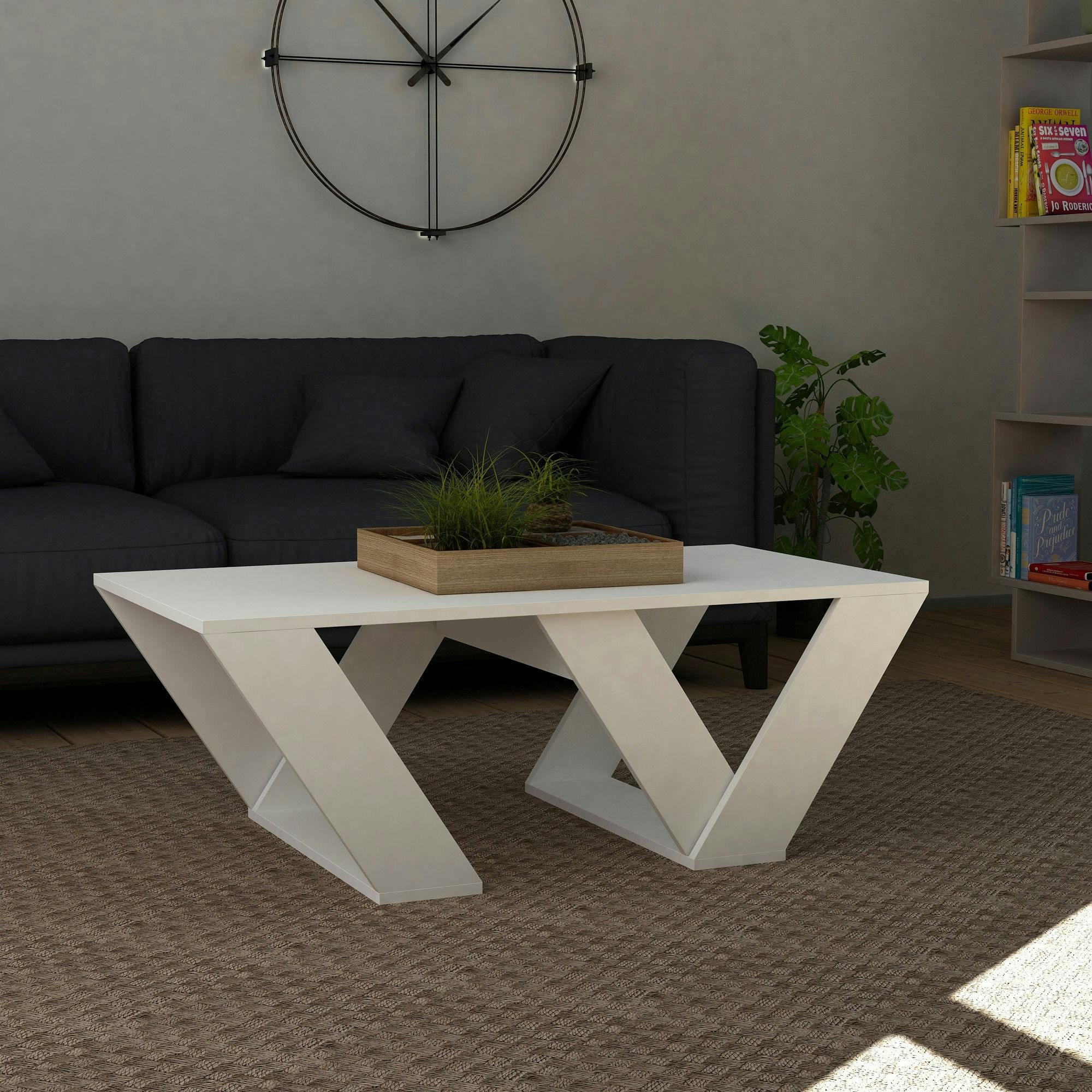 Table basse blanche design - base avec pieds en W MARFA