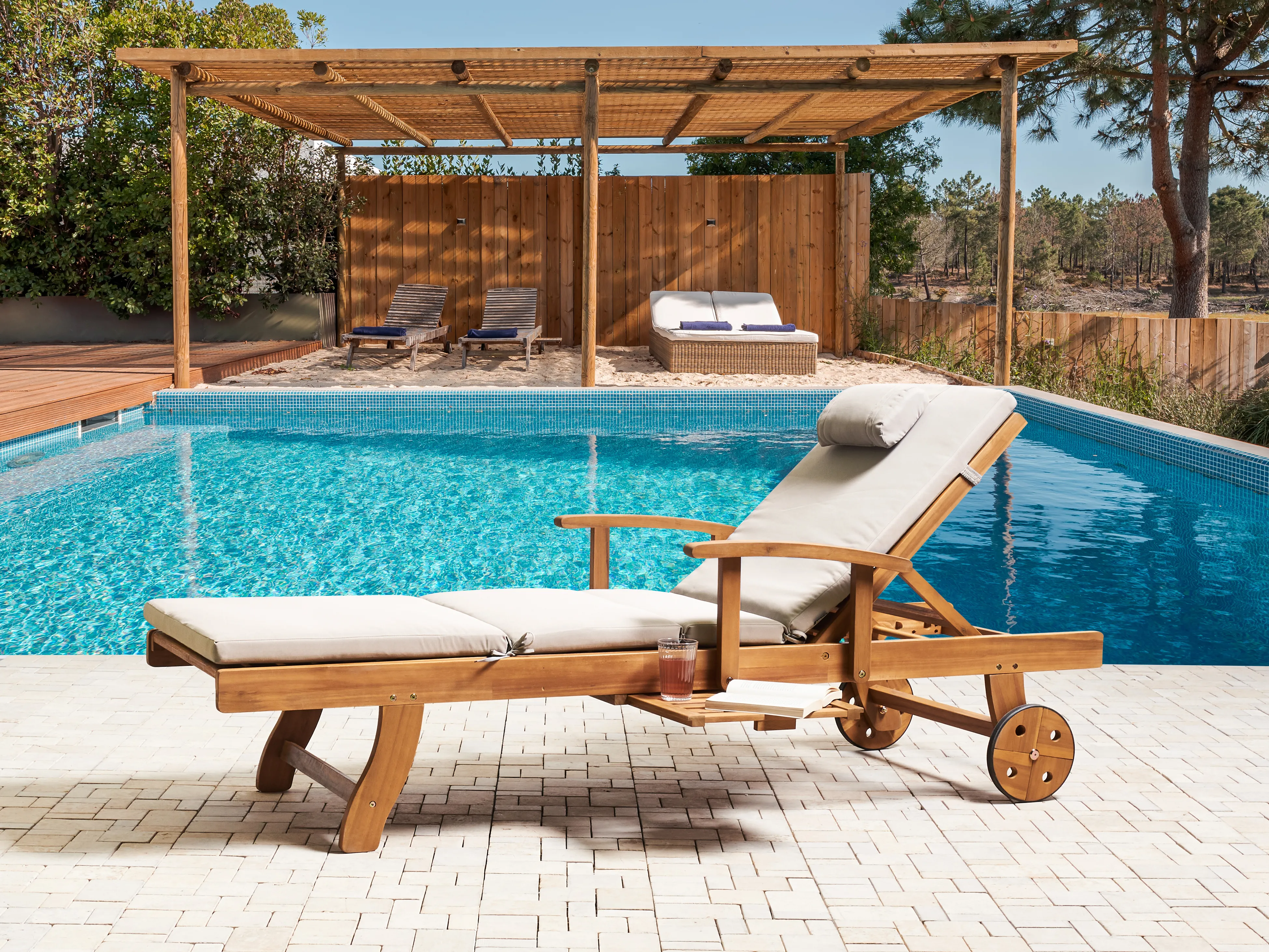 Sun Lounger Pad Cushion TOSCANA/JAVA/AMANTEA PREMIUM 189 x 58 cm Light Beige