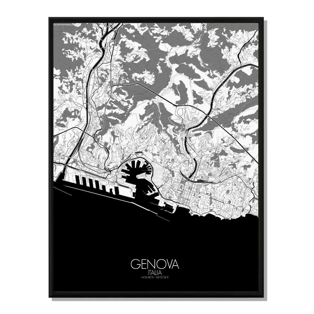 - Affiche Gênes Carte N&B 40x50