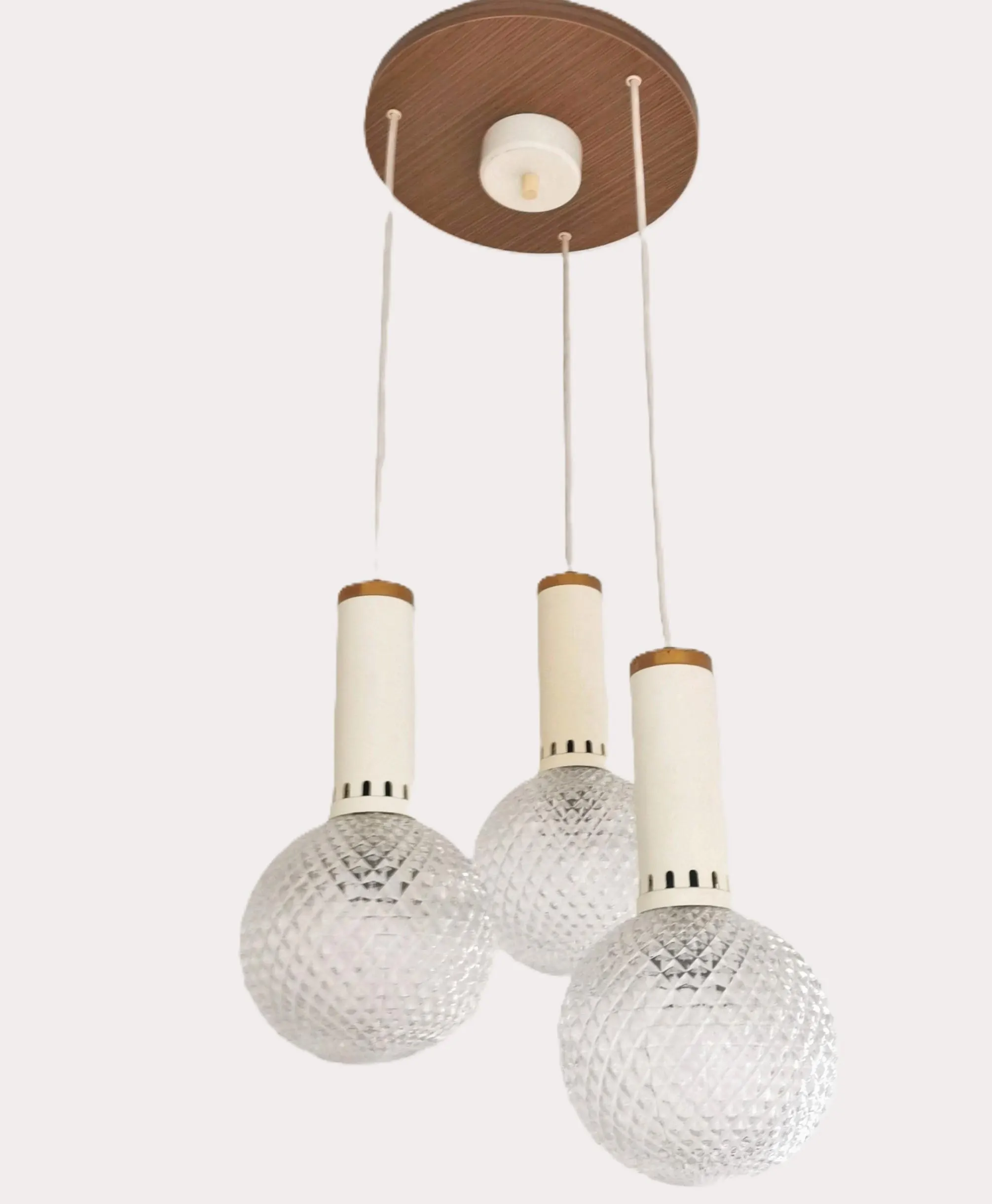 Mid-Century Modern 3-Ball Chandelier: German Crystal Glass, Space Age Lighting