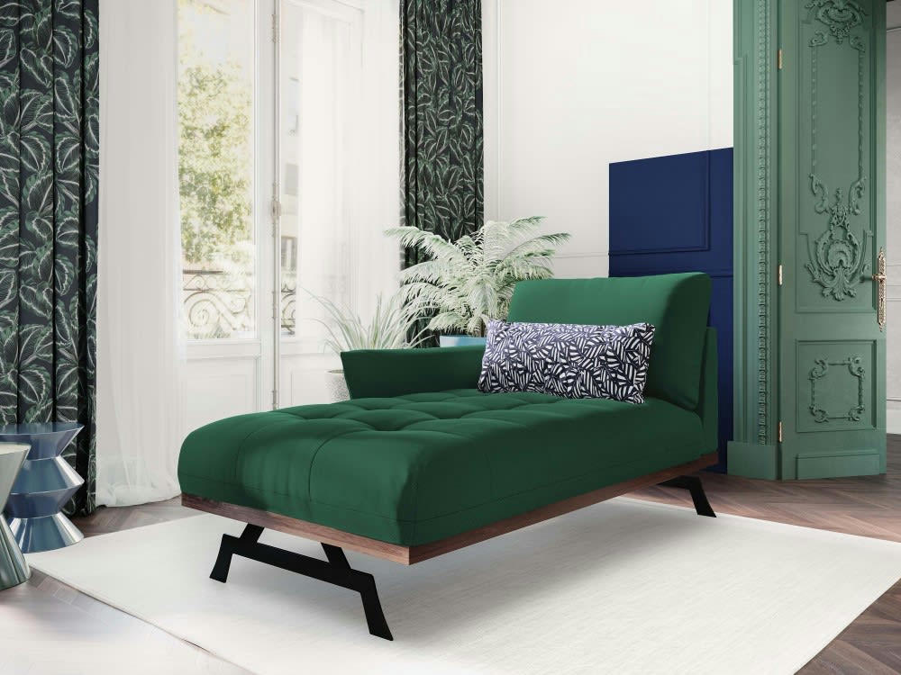 OLIVIER - Méridienne 1 place en tissu structuré vert