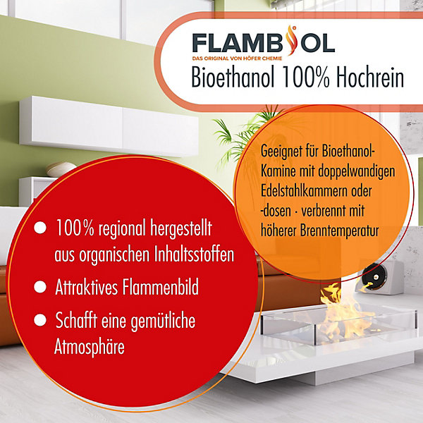 Höfer Chemie Flambiol Bioéthanol 30 x 1 L Ultra Pur 100% - CombustiblePour Cheminées De Table