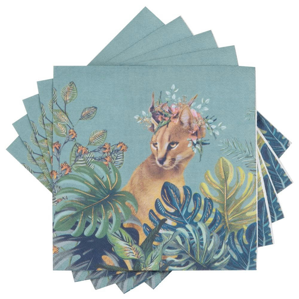 CHIMERE - Serviettes en papier motif végétal et lynx multicolore (x20)