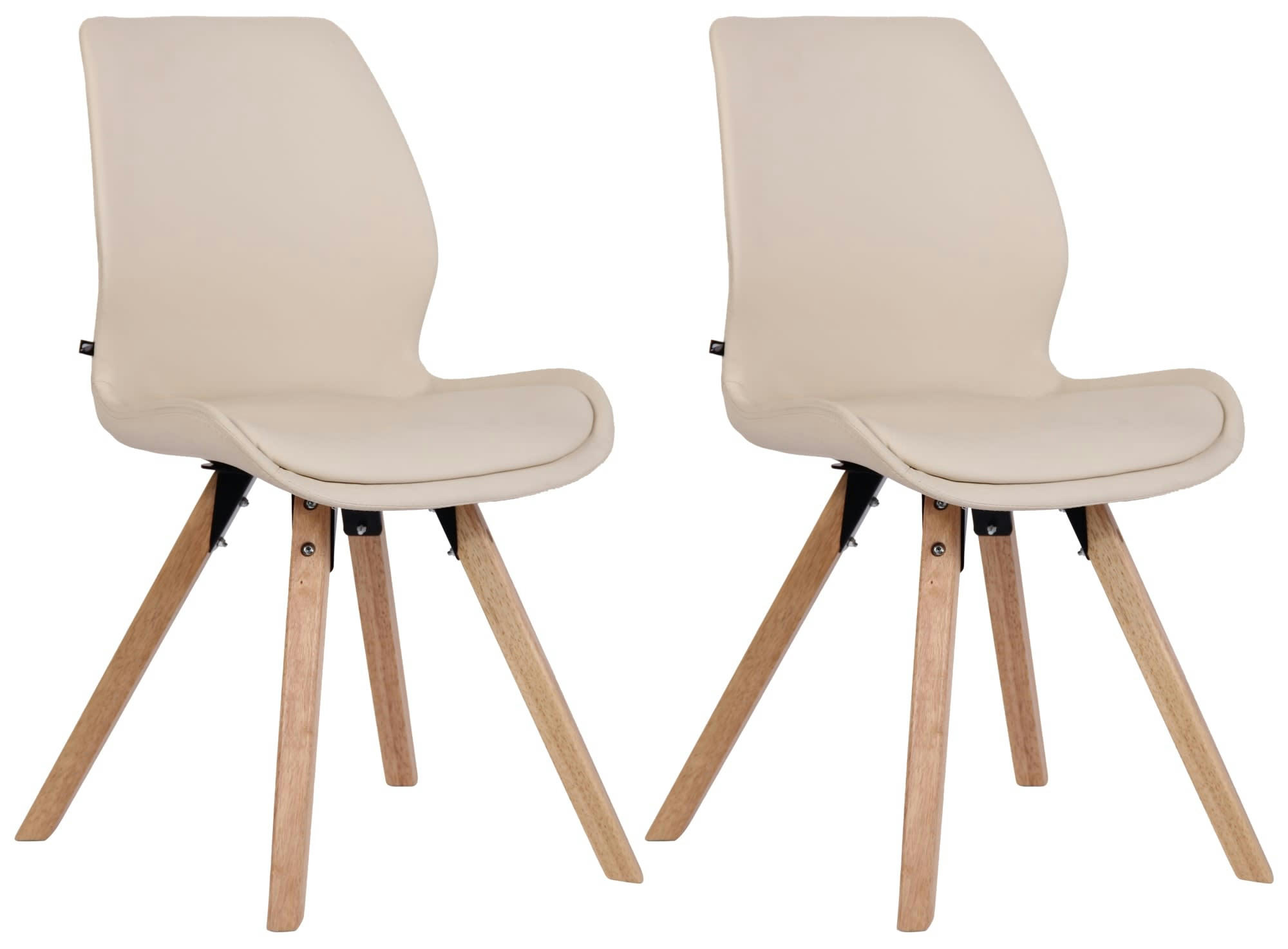 LUNA - Lot 2 chaises avec pieds en bois assise en similicuir Crème