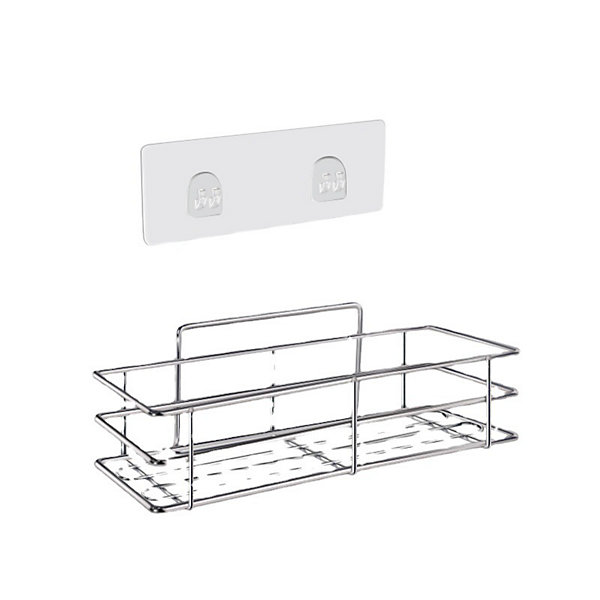 Lot de 2 étagères de douche, sans perçage, avec 2 surfaces adhésives, argentées