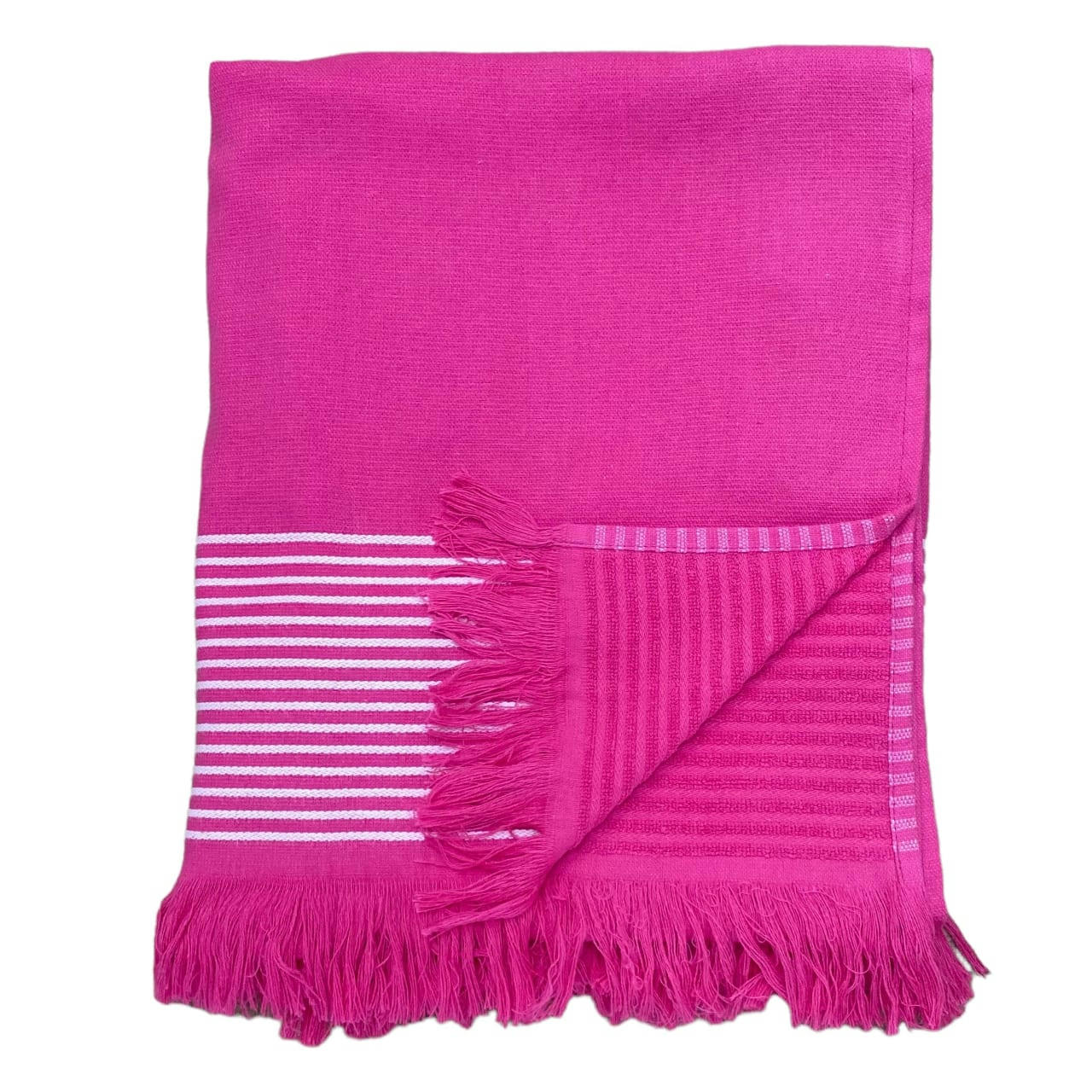 DOUBLÉE ÉPONGE - Fouta doublée éponge "Paski" Fuchsia 90x170