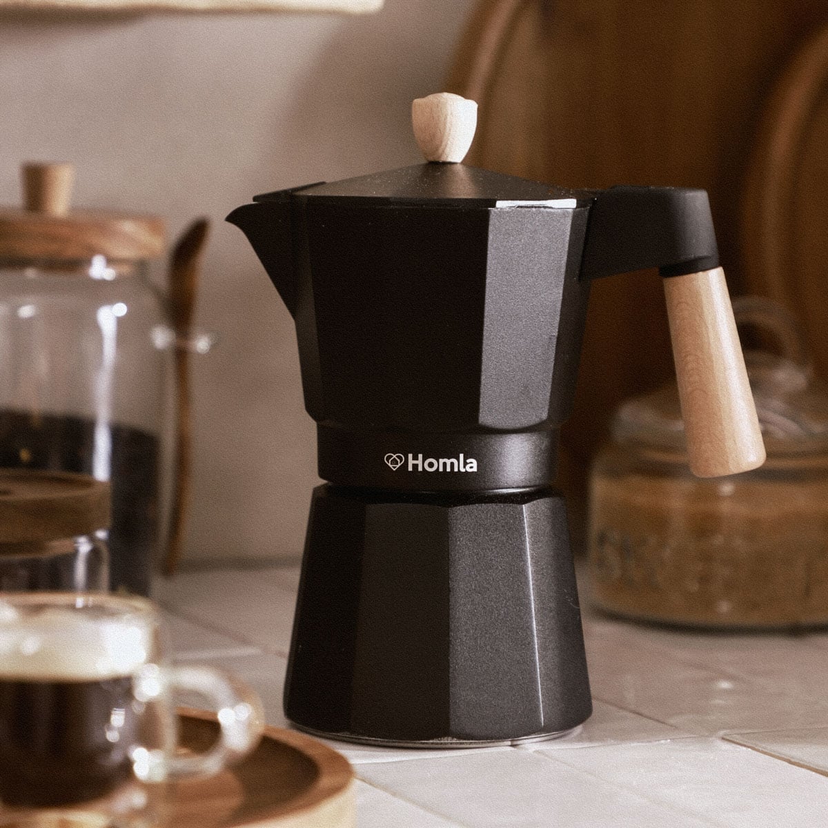 Kawiarka MIA MOKKA czarna z drewnianym uchwytem 6 cups