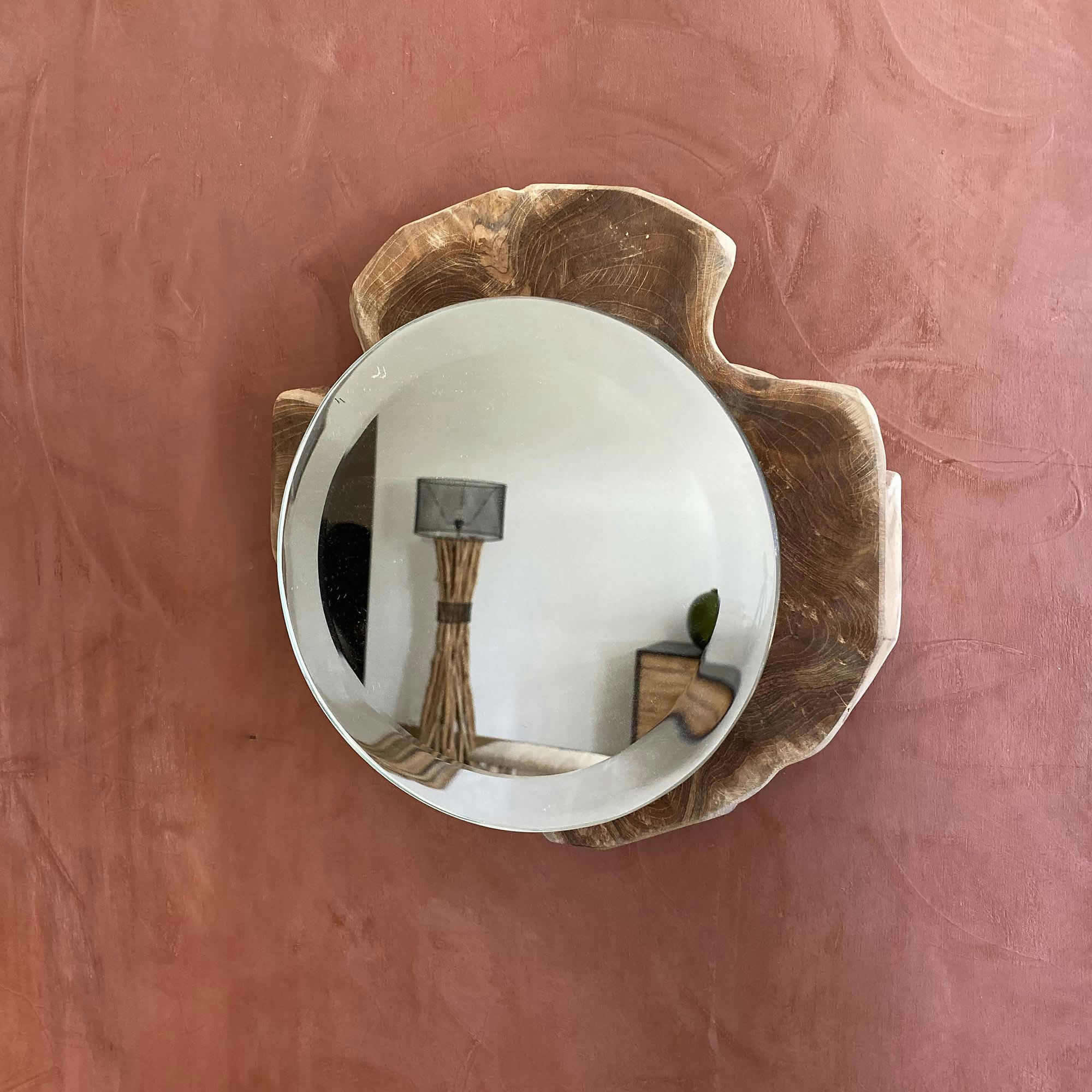 CIRCLE - Miroir de forme naturelle en teck Ø23/30cm
