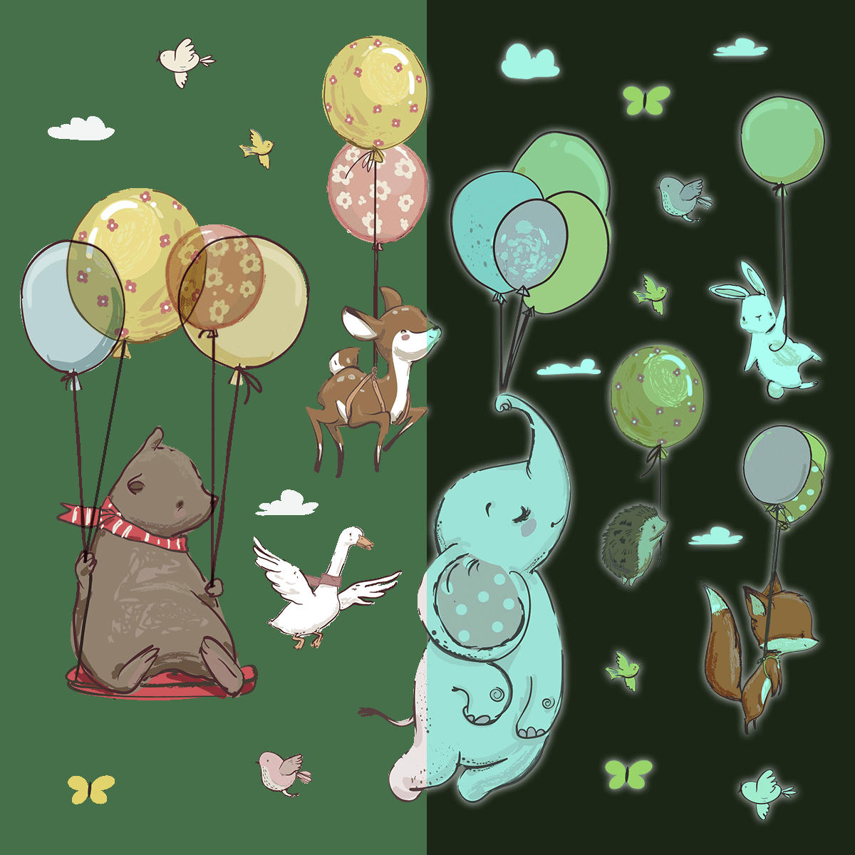 - Stickers mural phosphorescents lumineux animaux 120x90cm