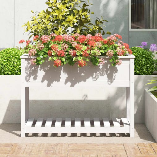 NNEVL Planter with Shelf White 111.5x54x81 cm Solid Wood Pine