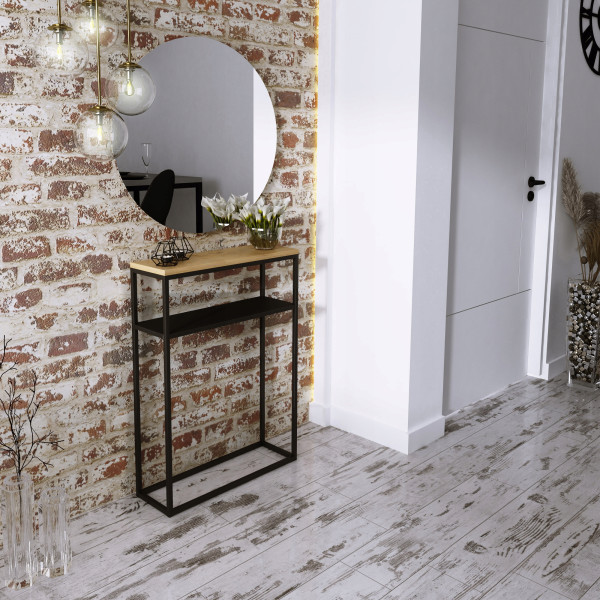 Nowoczesna Konsola Podwójna Przedpokój Loft 60x20x80 Czarna Dąb Lancelot