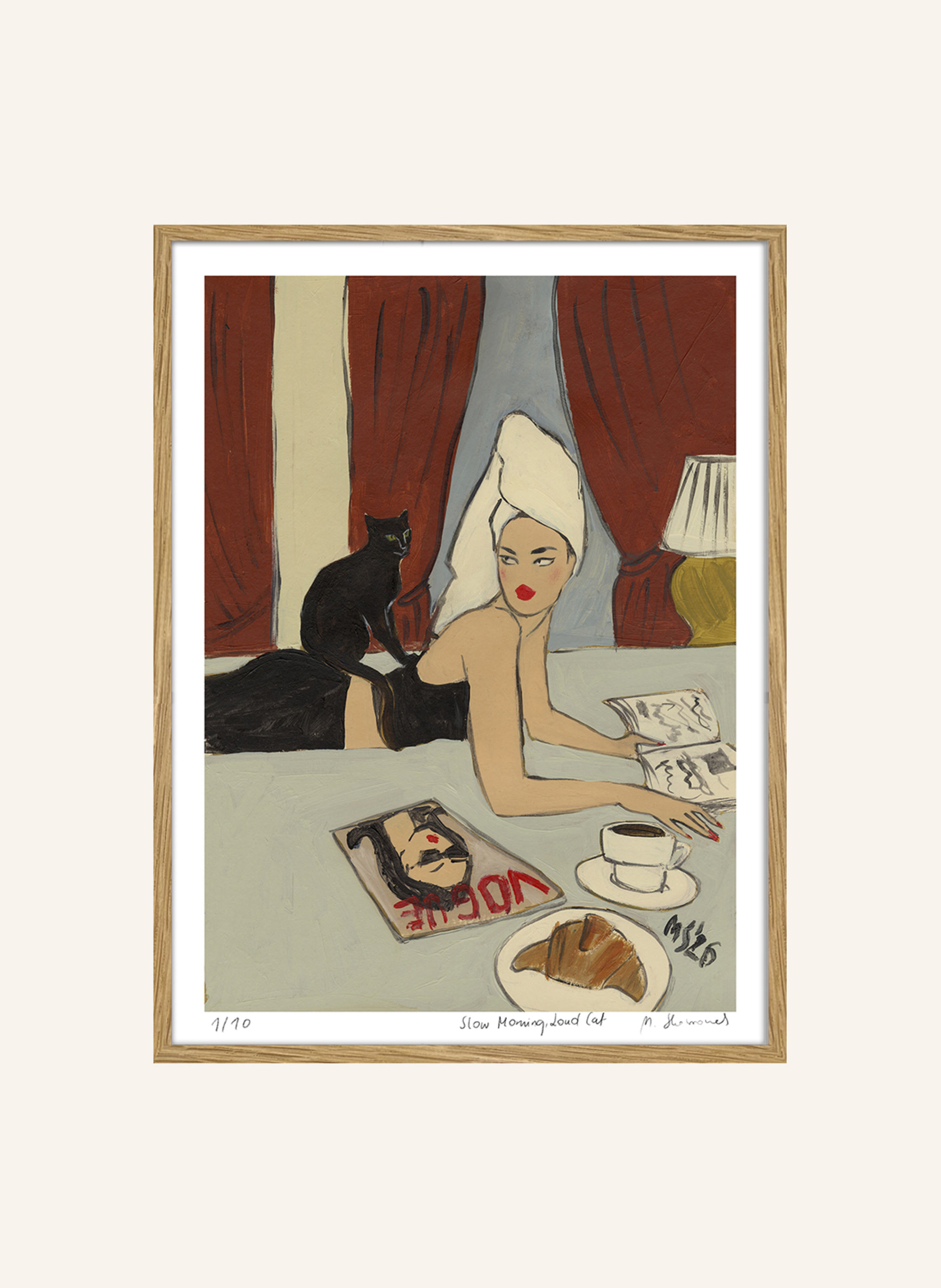 MARTAS ILLUSTRATION Limitiertes Kunstwerk SLOW MORNING, LOUD CAT mit Rahmen