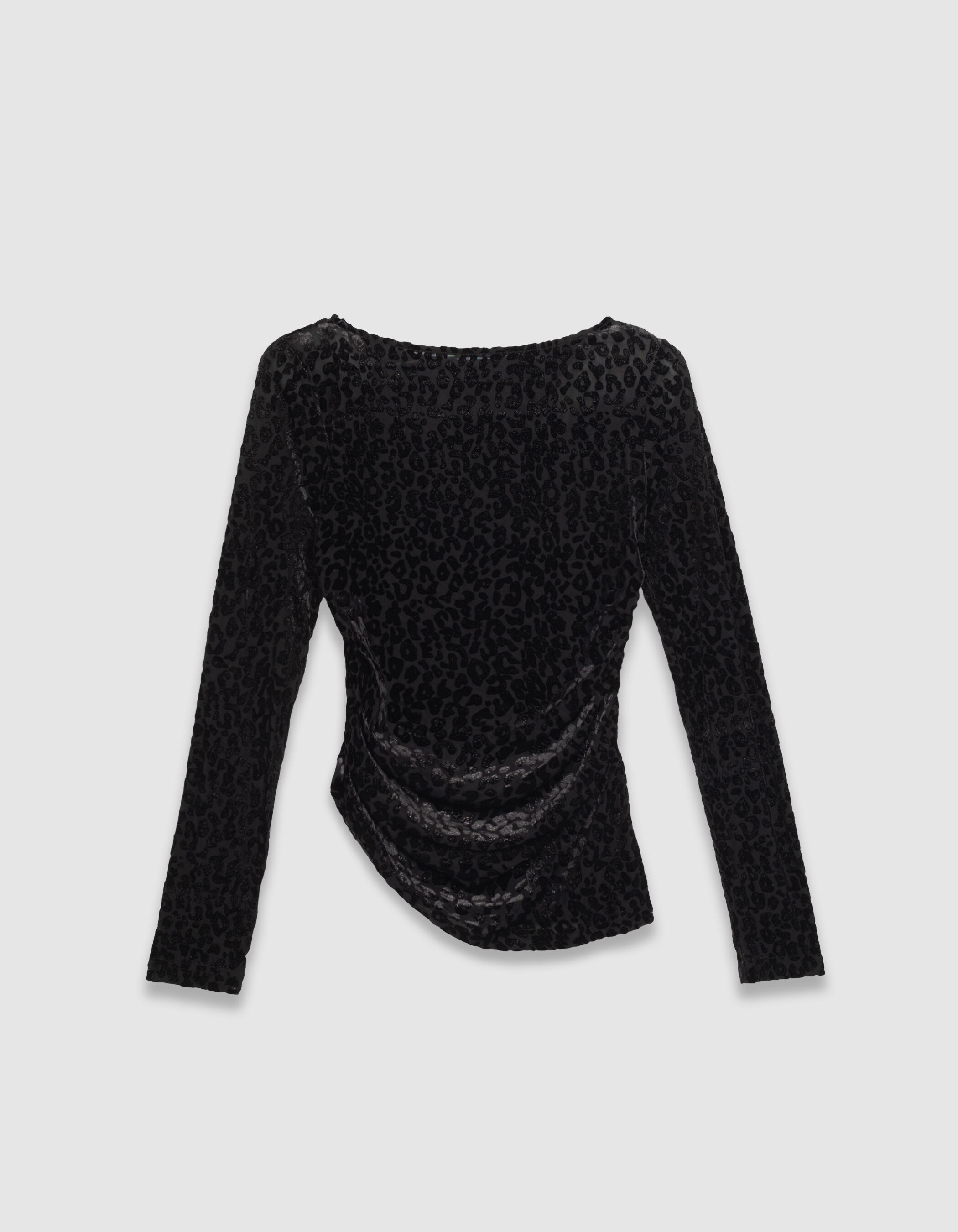 Tee-shirt noir velours motif léopard Femme