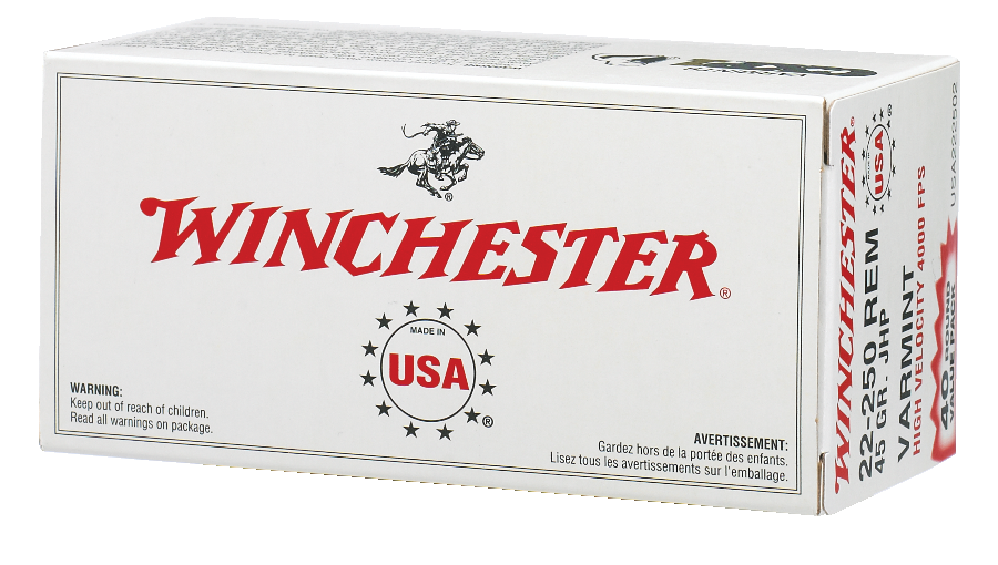 Winchester USA 22 250 Caliber Centerfire High-Velocity FMJ Rifle Ammunition, 40-pk