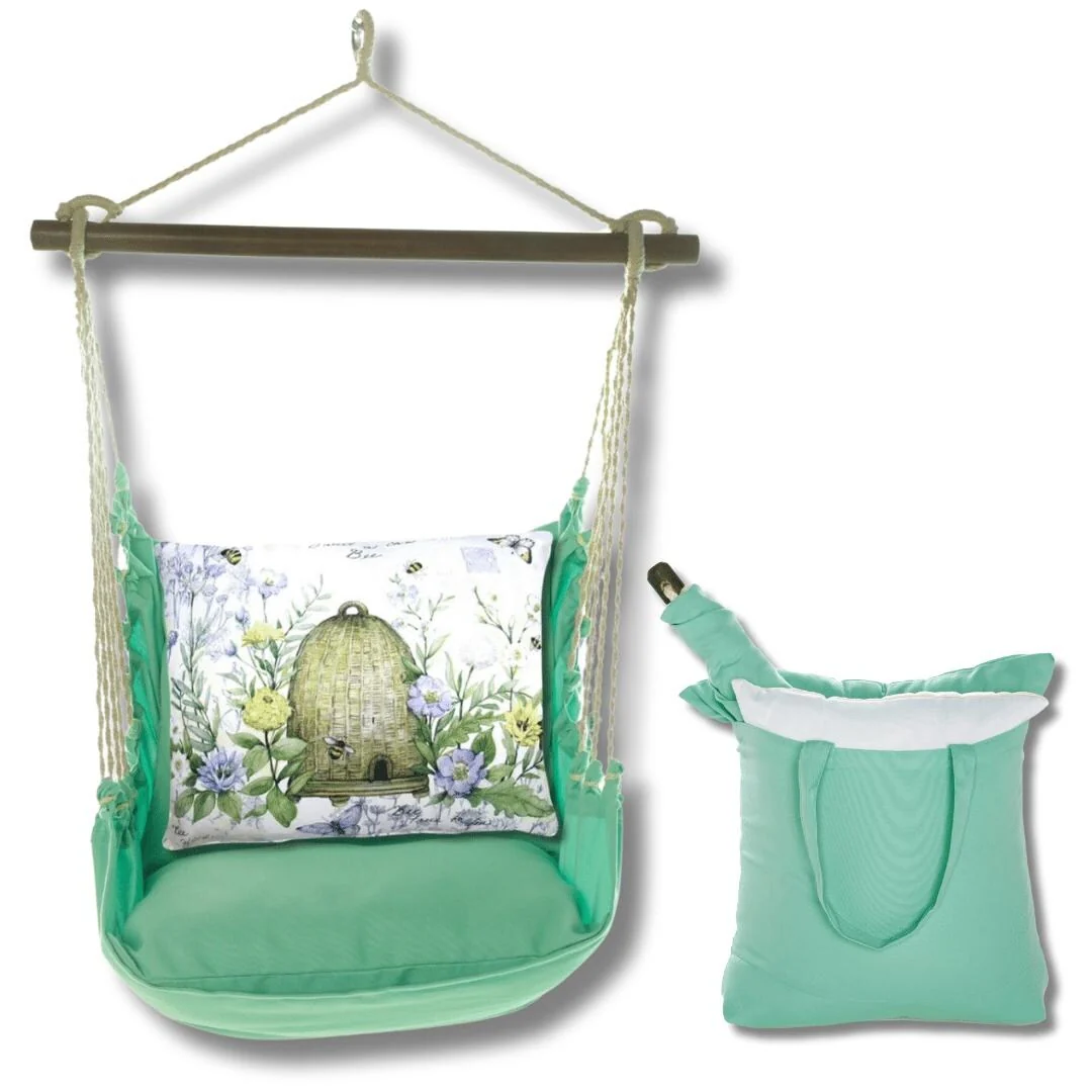 Magnolia Casual Swing Set 4 piece - Seafoam Green Solid w/ Bee Skep