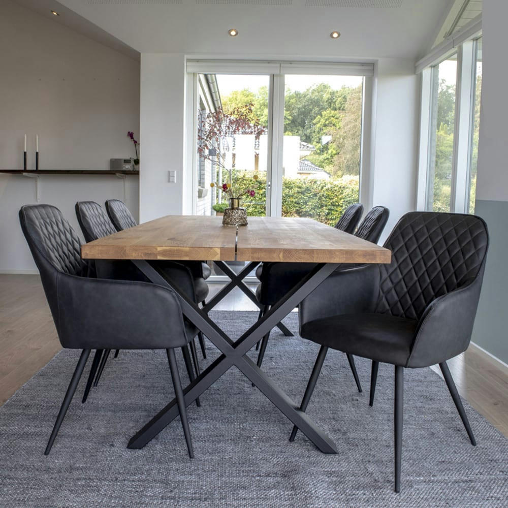 MONTPELLIER - Table à manger en métal et bois clair / noir