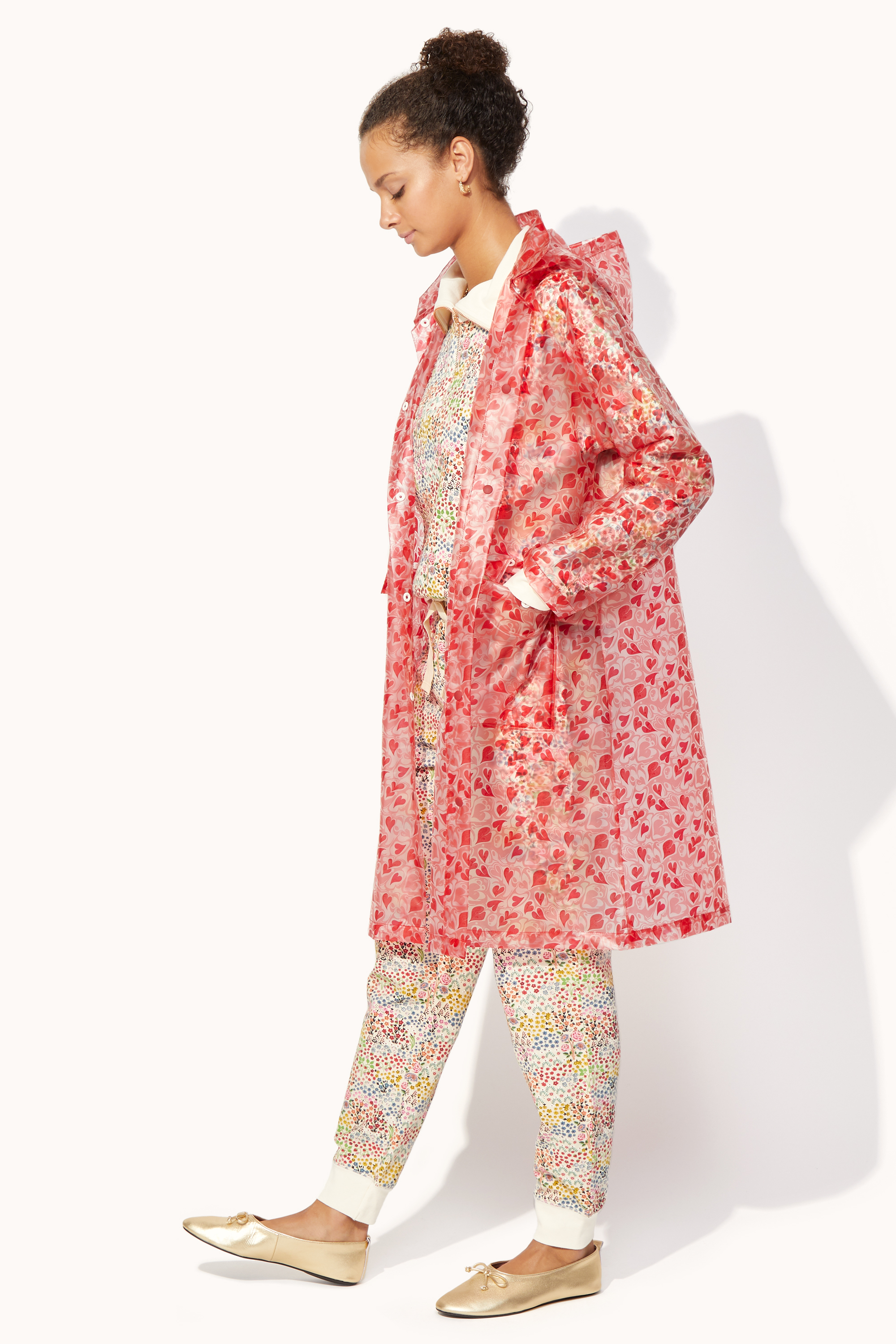 Marble Hearts Ditsy Printed Clear Rain Mac