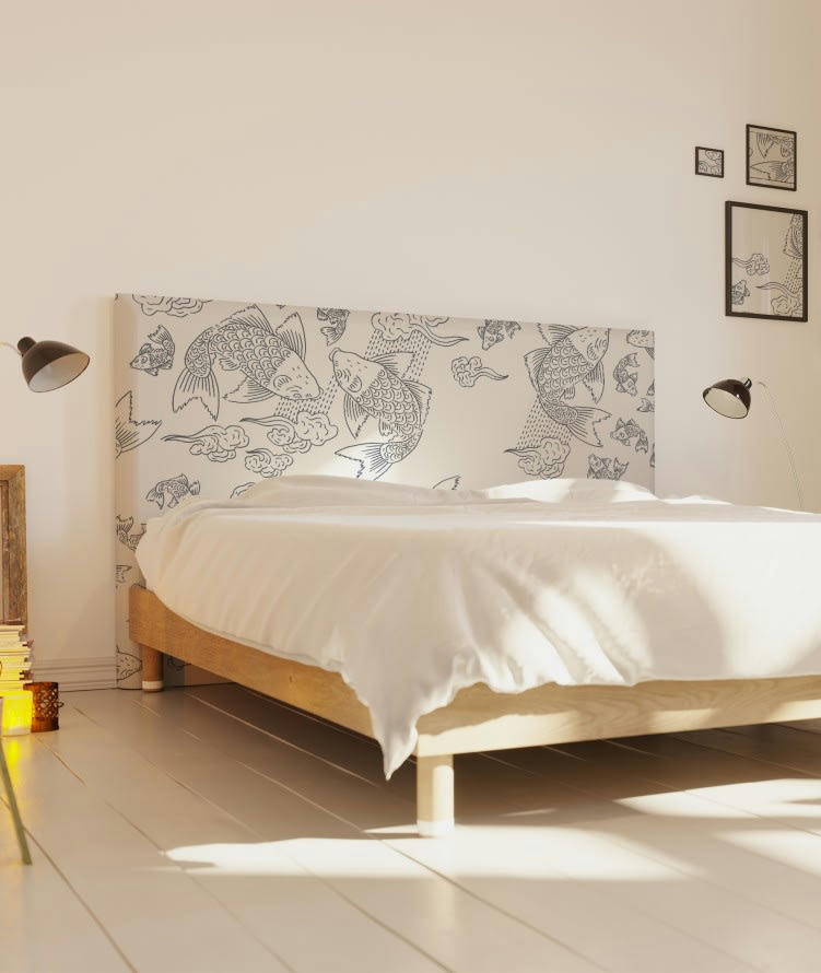 BANC DE POISSONS - Tête de lit avec housse Blanc 140 cm