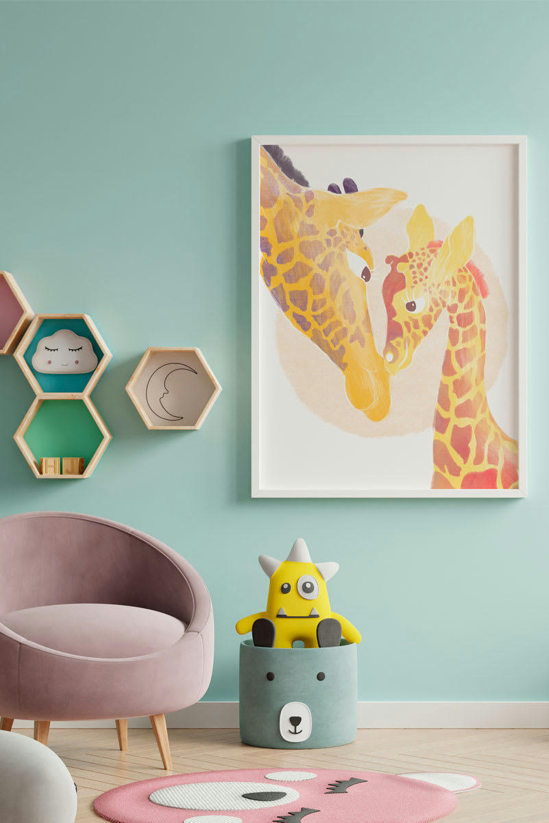 DECOWALL - Impression de girafe fantasy encadrée en bois blanc 43X33 cm