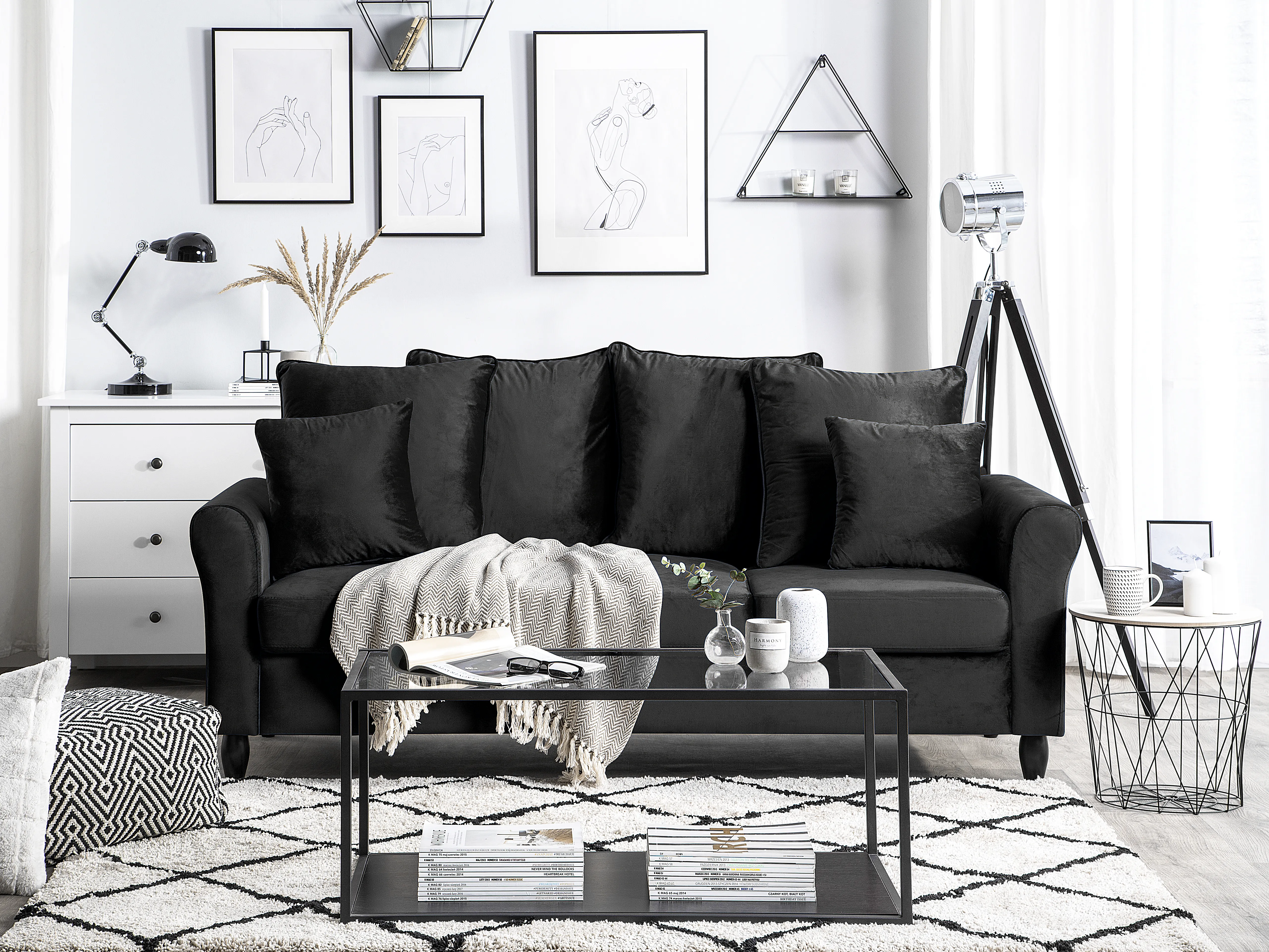 Sofa 3 Seater BORNHOLM Velvet Black