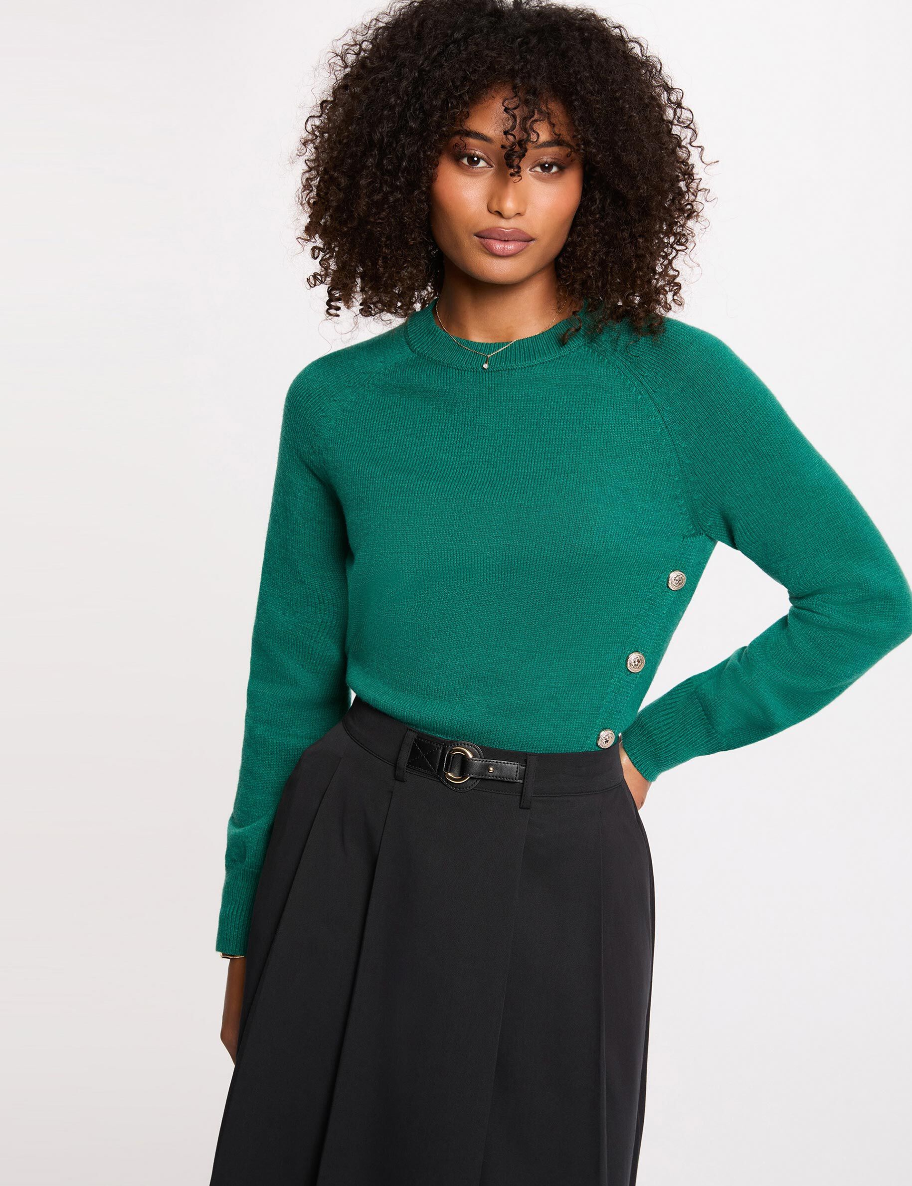 Sweater With Round Neck And Long Sleeves Green Women
