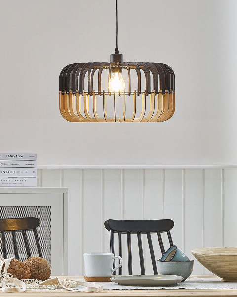 Lampa wisząca jasne drewno czarna