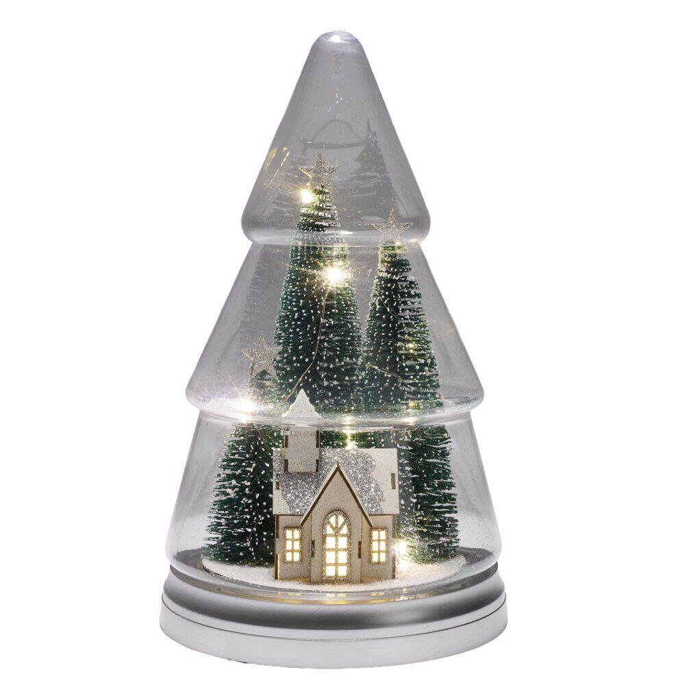 Sapin décoratif de No&euml;l LED scène No&euml;l chalet blanc Ø19xH32cm