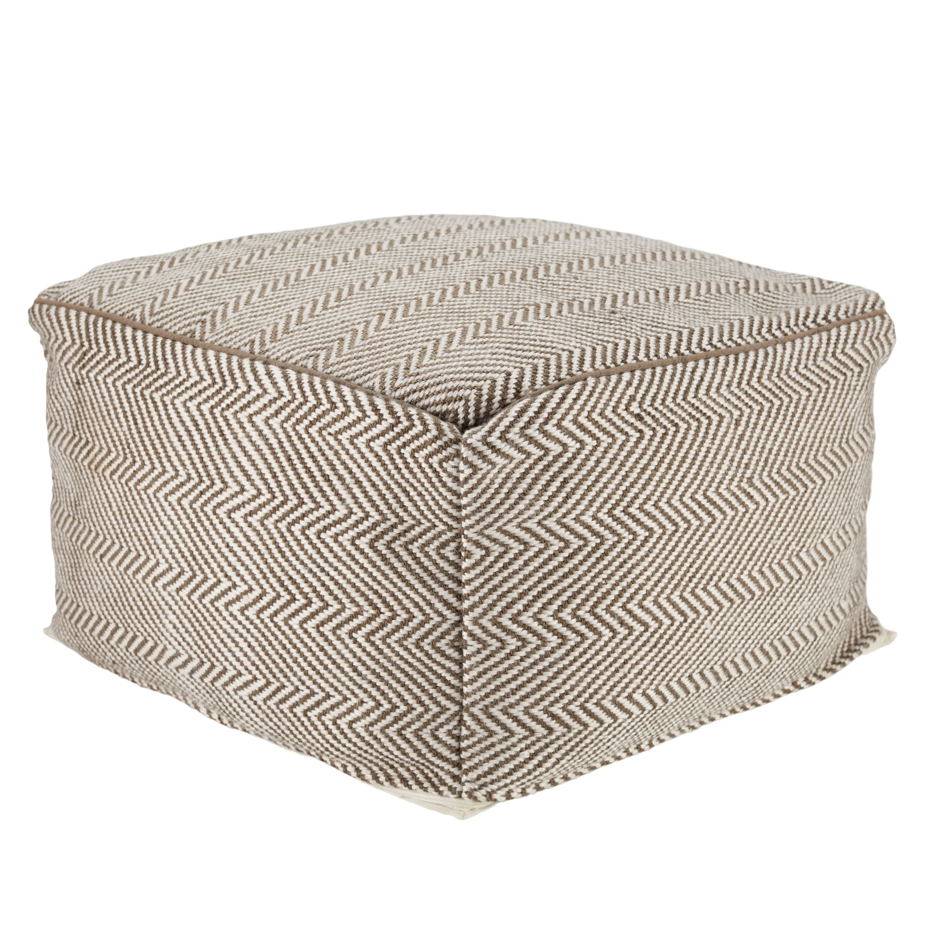 Eldridge Indoor/ Outdoor Chevron Taupe/ White Pouf/ Floor Pillow - 20X20X12